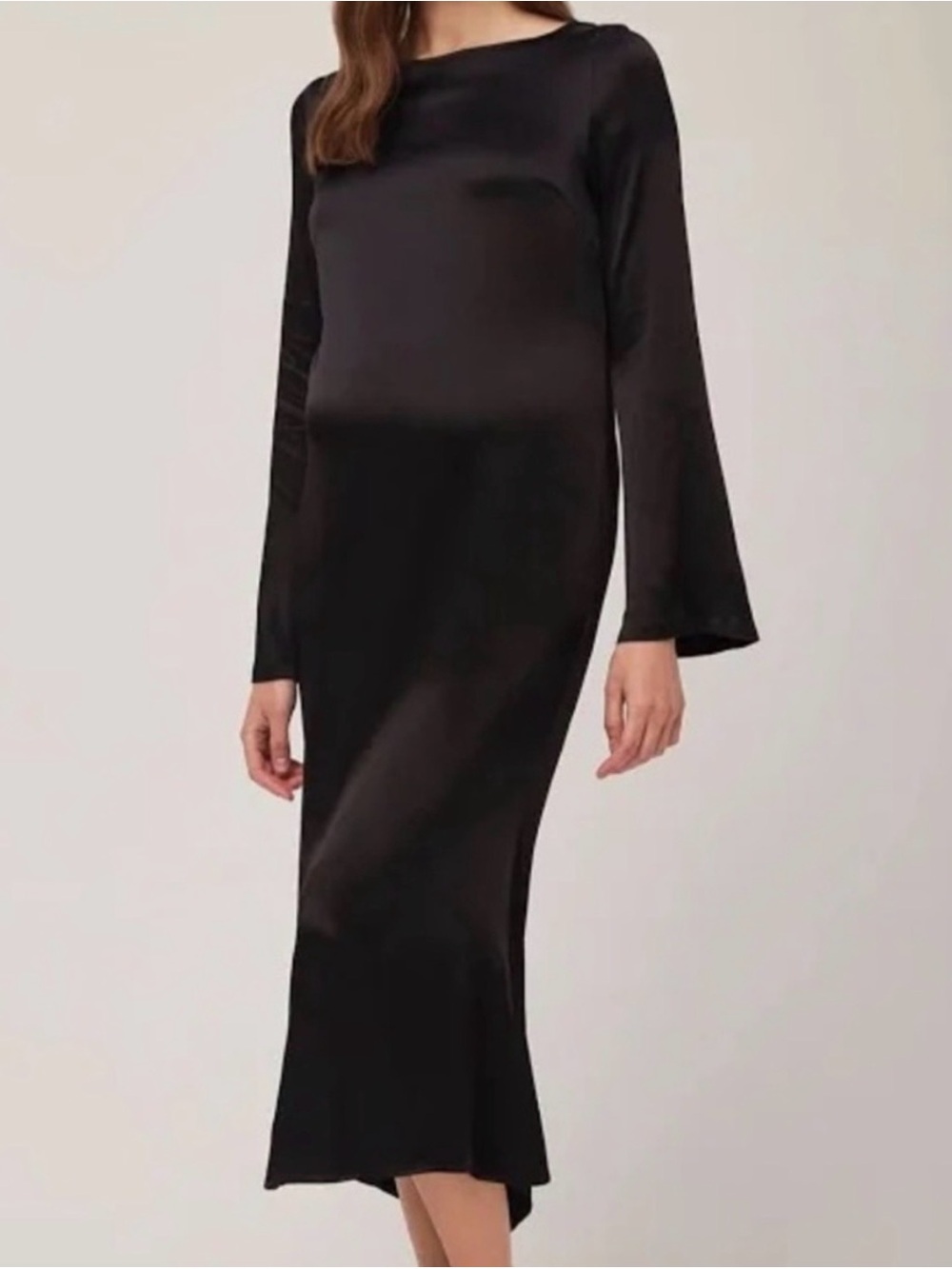 Black Long Sleeve Satin Midi Dress - Unbranded
